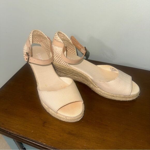 Soludos Canvas Espadrille Wedges | Size 6 | Natural Linen with Ankle Strap - Picture 9 of 10